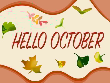 hello October. autumn illustration. autumn leaves kit with mill vector