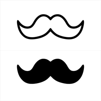 Black and white set mustaches isolated on white background. Silhouette black vintage mustache isolated on white background. Symbol of Fathers day, sign for Barber Shop. Retro curly hipster moustaches. vector