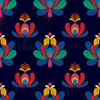Floral Hungarian polish Moravian folk ethnic seamless pattern design. Aztec fabric carpet boho mandalas textile decor wallpaper. Tribal native motif flower traditional embroidery vector