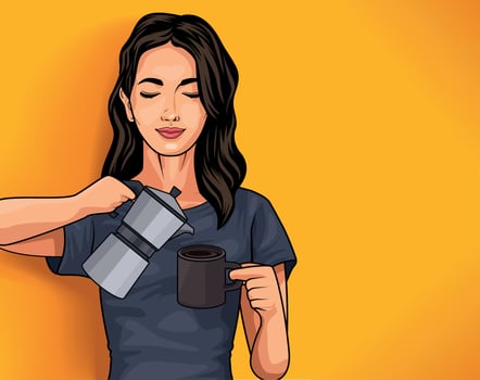 woman serving coffee scene vector