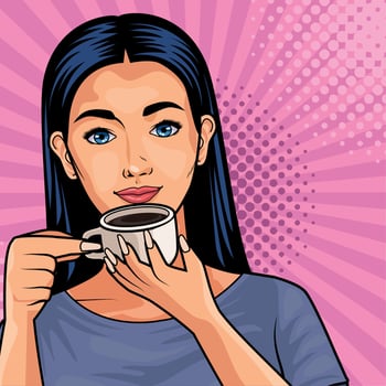 girl drinking coffee cup scene vector