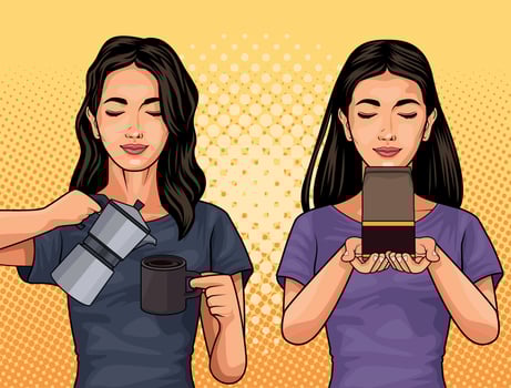girls with coffee drink vector