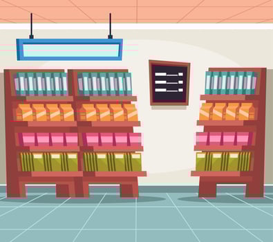 school supply store with shelfs vector