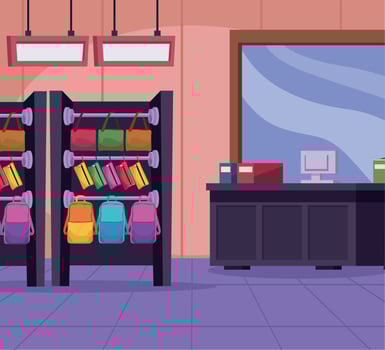 school supply store with sale point vector