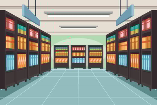 school supply store with shelves vector