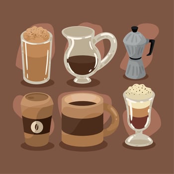 six coffee product icons vector