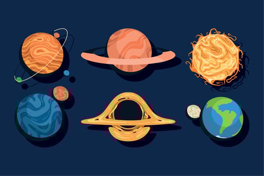 six space outer retro icons vector