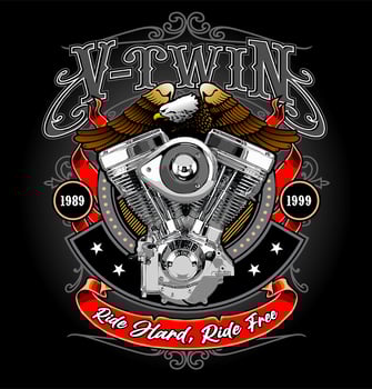v twin with eagle and ribbon background vector