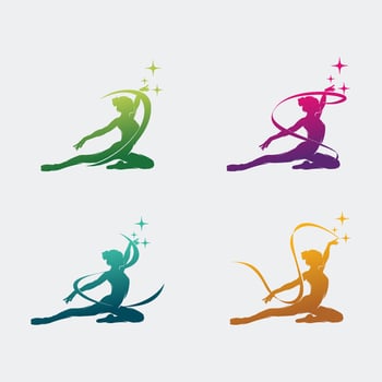 Young gymnast woman dance with ribbon logo vector