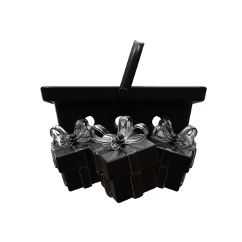 3d black shopping cart with gift box png