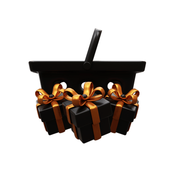 3d black shopping cart with gift box png