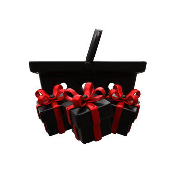 3d black shopping cart with gift box png