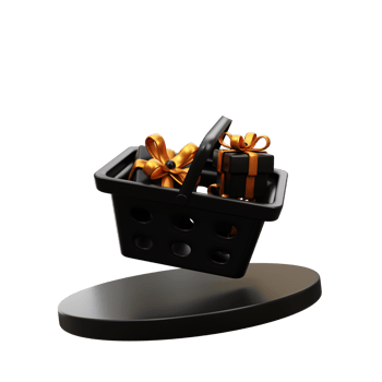 3d black shopping cart with gift box png