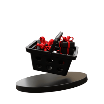 3d black shopping cart with gift box png