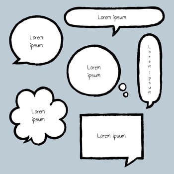 collection set of hand drawing, grunge, crayon, speech bubble balloon, think, speak, talk, template, frame, border, text box, banner, frame, flat, design, vector, illustration vector