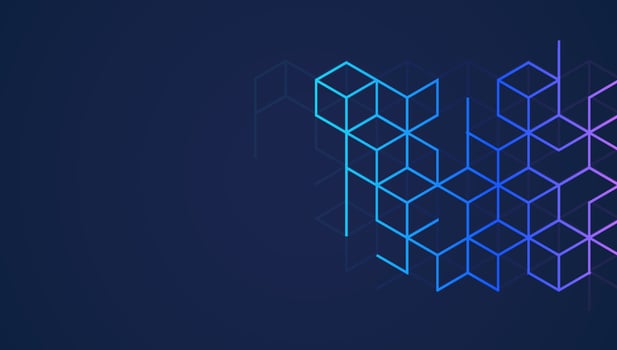 Abstract geometric background with isometric digital blocks. Blockchain concept and modern technology. Vector Illustration