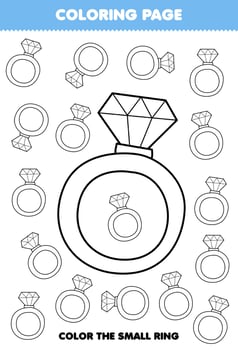 Education game for children coloring page big or small picture of wearable accessories ring line art printable worksheet vector