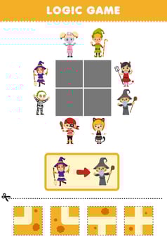 Education game for children logic puzzle build the road for witch move to wizard costume halloween printable worksheet vector