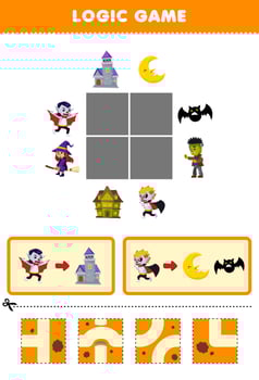 Education game for children logic puzzle build the road for dracula halloween printable worksheet vector