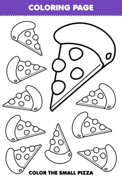 Education game for children coloring page big or small picture of pizza printable worksheet vector