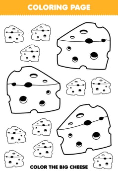 Education game for children coloring page big or small picture of cheese printable worksheet vector