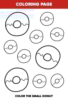 Education game for children coloring page big or small picture of donut printable worksheet vector