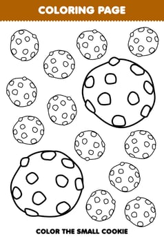 Education game for children coloring page big or small picture of cookie printable worksheet vector
