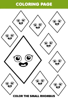 Education game for children coloring page big or small picture of geometric shape rhombus line art printable worksheet vector