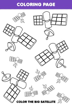 Education game for children coloring page big or small picture of solar system satellite line art printable worksheet vector