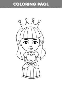 Education game for children coloring page of cute cartoon queen princess line art halloween printable worksheet vector