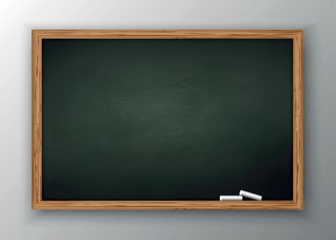 Blackboard with wooden frame . Vector illustration