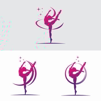 Young gymnast woman dance with ribbon logo vector