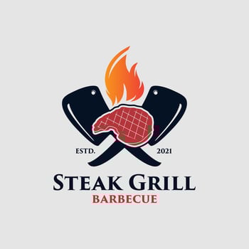 steak grill logo design template premium vector