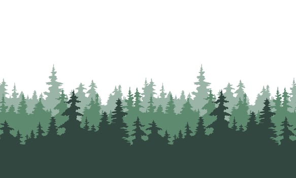Forest background, nature, landscape horizontal seamless border. Evergreen trees. Pine, spruce, christmas tree. Coniferous winter forest background. Silhouette vector illustration
