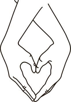 Hands making heart sign. Love, romantic relationship concept. Isolated vector illustration line style. Two hands connecting with love, symbol of romantic relationships. Couple joins fingers