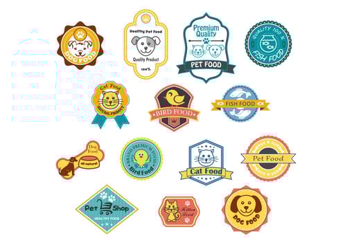 Collection of pet food labels vector