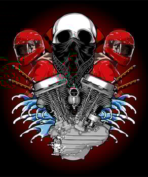 v twin engine with skull and bikers vector