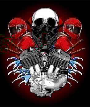 v twin engine with skull and bikers vector
