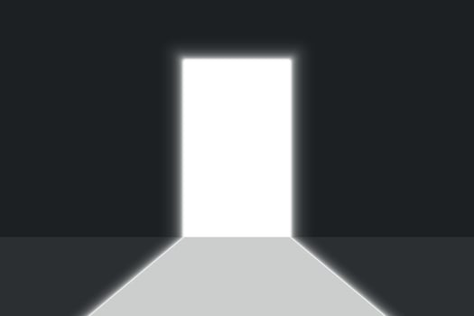 Open door light in a dark room. Bright doorway vector