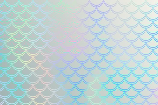 Mermaid rainbow background with scale and stars. Iridescent glitter fish tail pattern. Kawaii vector texture.