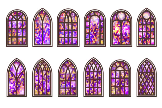 Gothic windows set. Vintage stained glass church frames. Element of traditional european architecture. Vector