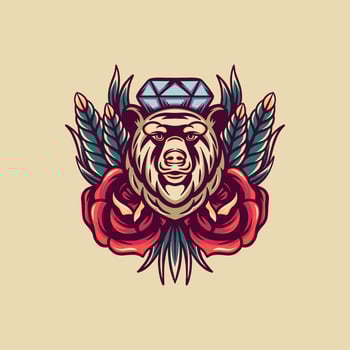 Bear And Roses Retro Illustration vector