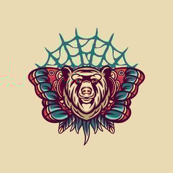 Bear And Butterfly Retro Illustration vector