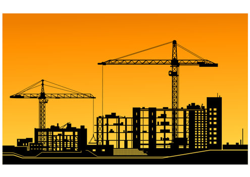 Working cranes on construction site vector