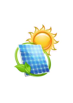 Solar panel and batteries with sun symbol vector