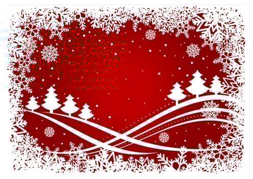 Christmas background with pines and snowflakes vector
