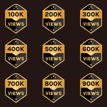 100k views to 900k views celebration banner design, 100k plus views badge set vector