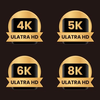 golden 8K, 6K, 5k, 4k Ultra HD video resolution button set vector