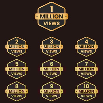 1m views celebration background design. 1 million views to 10 million views set vector