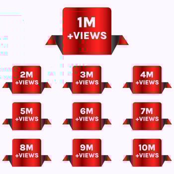 1M views celebration background design. 1 million views to 10 million views set vector